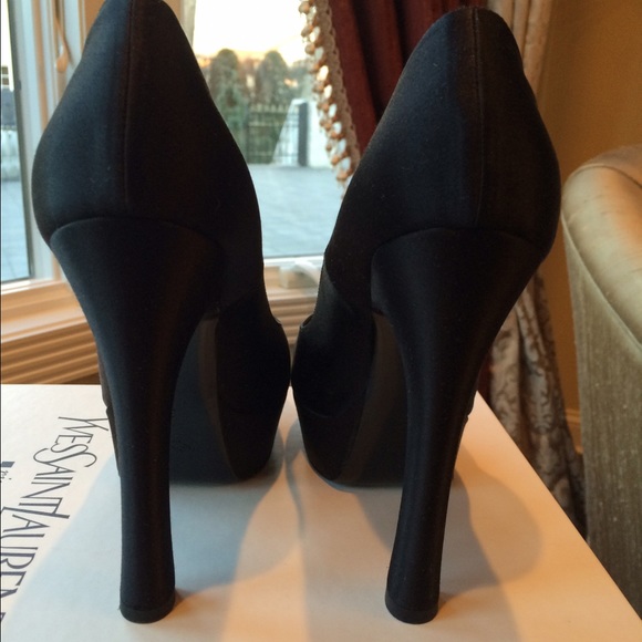 Black satin YSL open toe pump - Picture 3 of 5