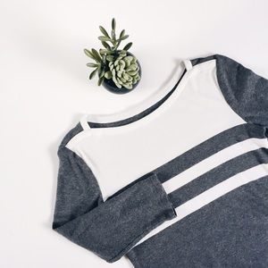 Gap | Gray & White Striped Top with 3/4 Sleeves