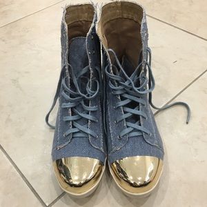 Denim high top sneakers with gold