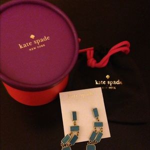 Kate Spade blue earrings with bag and box.