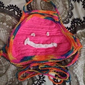 Hand made crochet halter top smiley face festival
