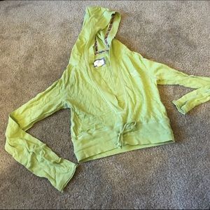 Crop top hoodie green drawstring