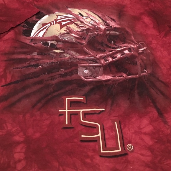 FSU tie dye shirt with helmet breaking through
