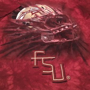 FSU tie dye shirt with helmet breaking through