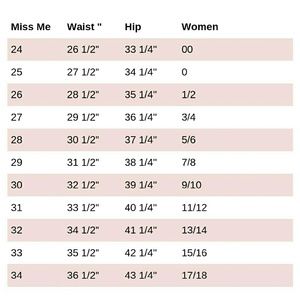 Miss Me size Chart