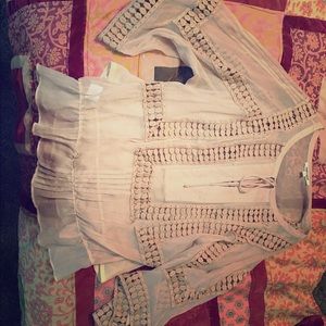 Three quarters sheer dress shirt with tan cami
