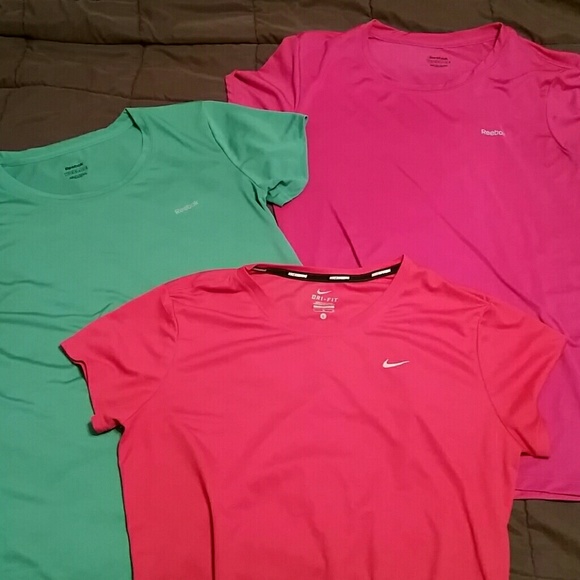 Bundle set of 3 fitness shirts! PINK RED AND GREEN - Picture 2 of 2