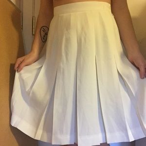 White Pleated Knee Length Skirt