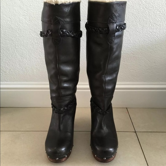 ugg tall black leather boots