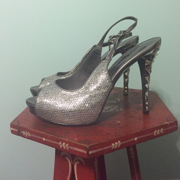 Silver glitter heels