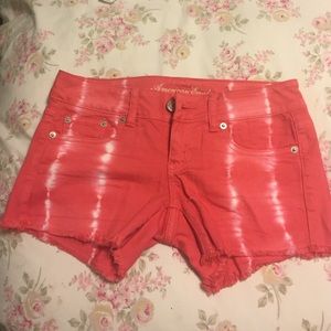 Red denim shorts