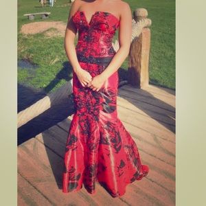 Amazing red and black, beaded, cache prom dress