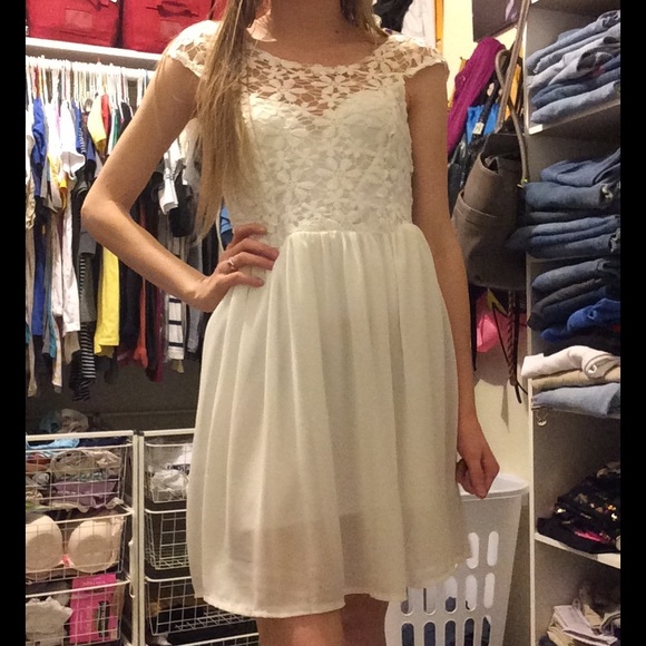 White lace and chiffon dress