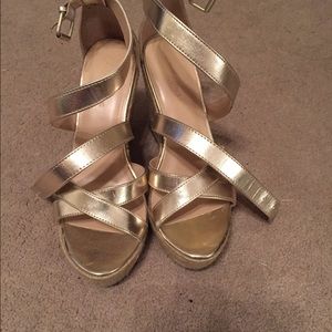 Gold strappy wedges