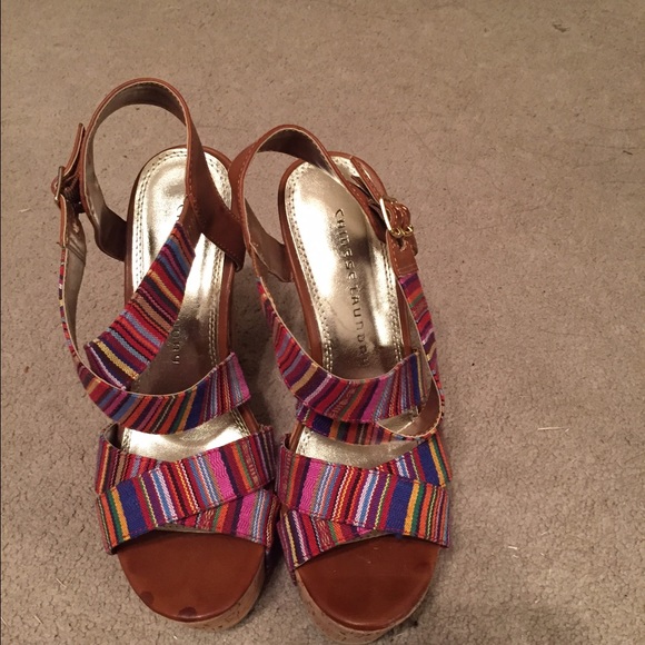 Multi-colored strappy wedges