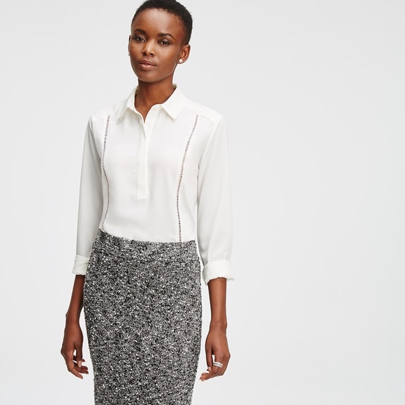 Ann Taylor Cutout Mixed Media Blouse