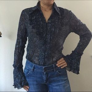 Gauze Blue Ruffle Blouse Sz M