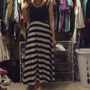 Black and white lace chiffon maxi dress