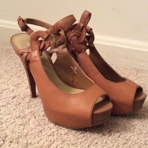 Leather Slingback Peeptoe Platform Heels 6M