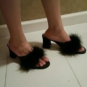 Black fuzzy sexy evening heels size 9
