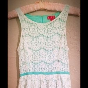 Elle white lace and teal dress