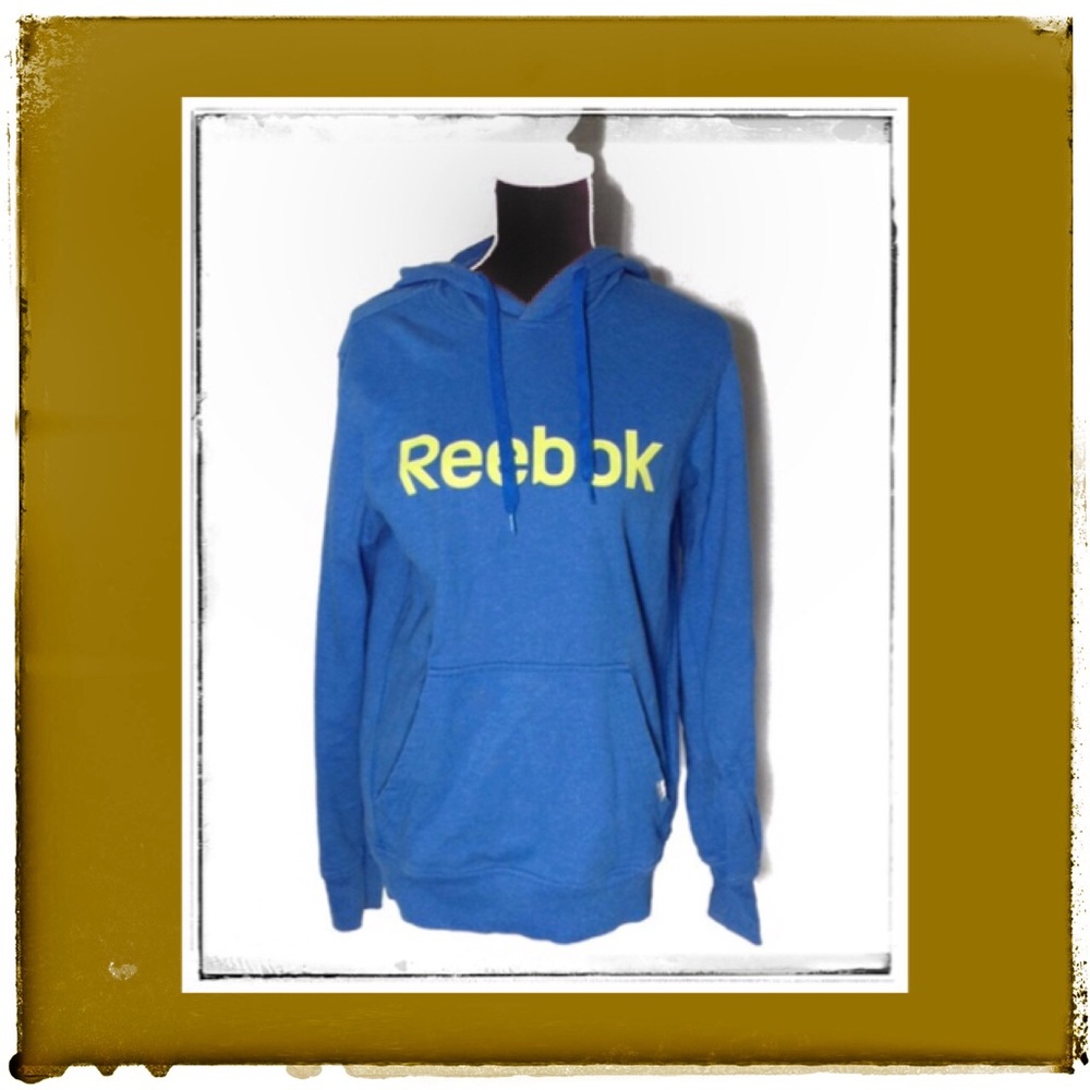SALE REEBOK Blue & Neon Lime Green Pullover Hoodie