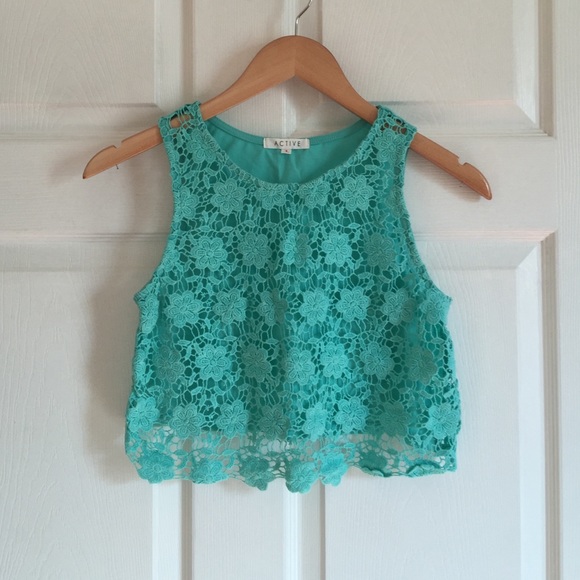 Teal Eyelet Crop Tank