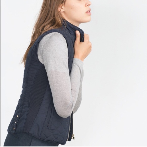Zara quilted gilet blue navy vest  SUPER CHIC - Picture 2 of 4