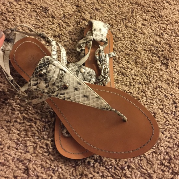 White and black snake skin sandals