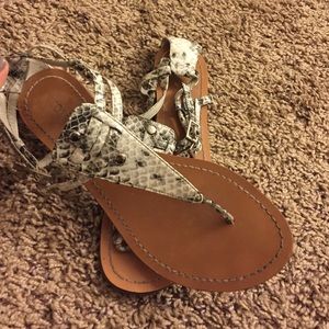White and black snake skin sandals