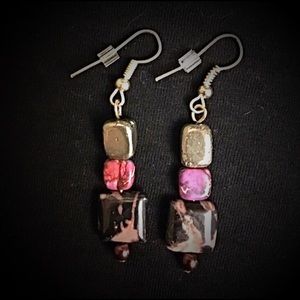 Rhodonite and silver tone earrings