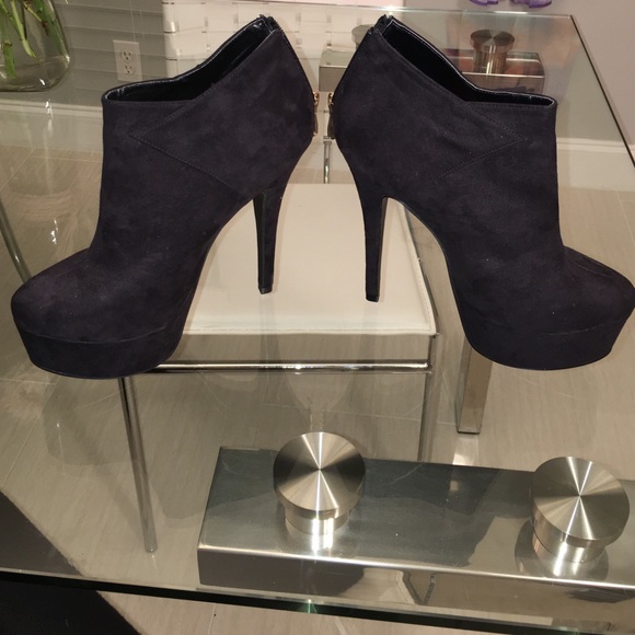 High Heel Faux Suede Platform Booties in Black