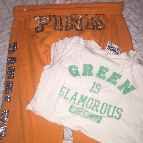 VS PINK BUNDLE crystal sweatpants and t-shirt
