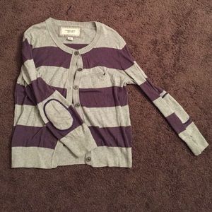 AEO Purple/Gray stripe 3/4 sleeve patch cardigan!