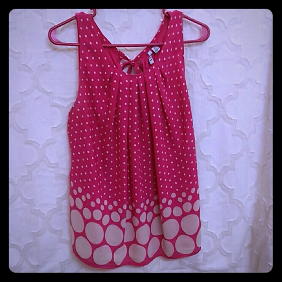 Aborable pink & cream polka dot mixed media shirt