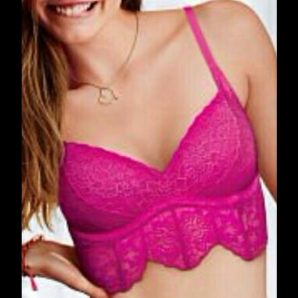 VS PINK fuchsia push up medallion lace bralette M