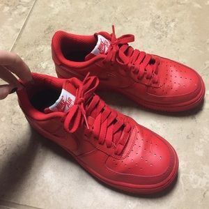 All red Nike Forces