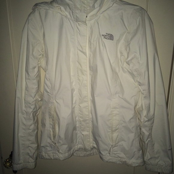 North Face hooded rain coat in white