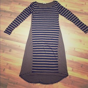 Blue & brown striped hi-Lo dress