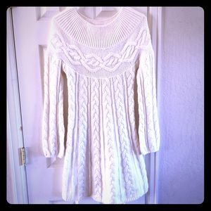 Cream sweater dress.