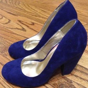 Royal blue suede bongo heels