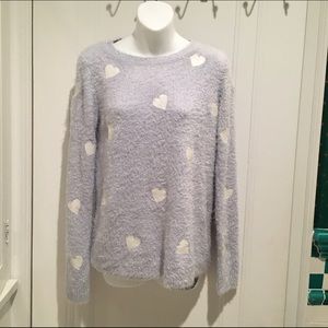 Lauren Konrad Baby Blue Fuzzy Sweater with Hearts
