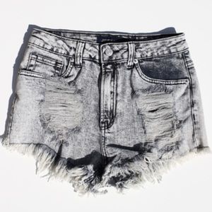 Light Denim Jeans Acid Wash Cut Out Shorts
