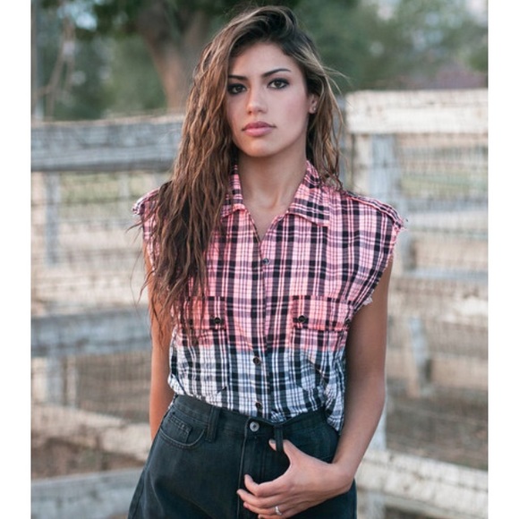 Dip Dyed Painted Plaid Sleeveless Top