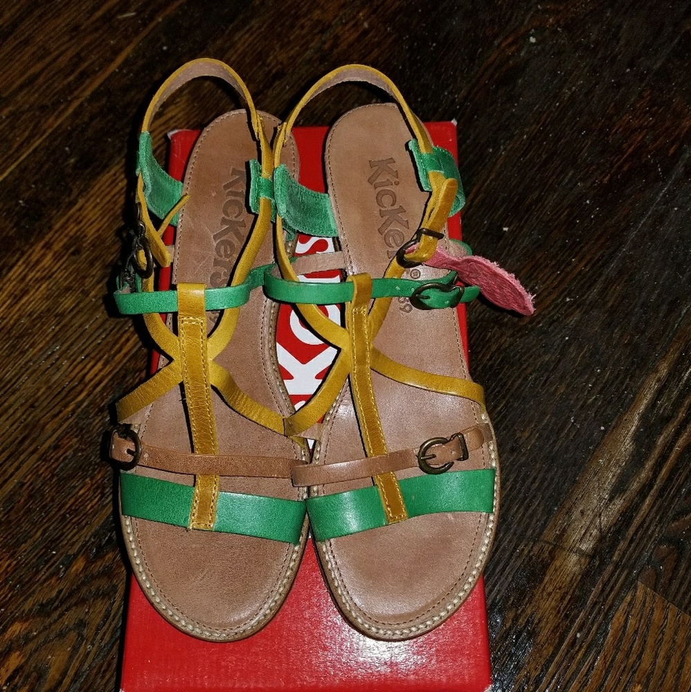 Kickers Wedge Submarine Sandals Green Yellow 8.5M - Picture 8 of 8