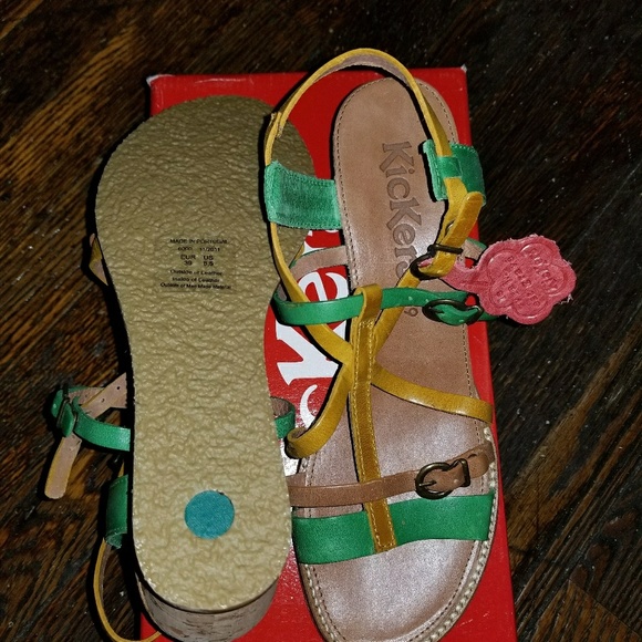 Kickers Wedge Submarine Sandals Green Yellow 8.5M - Picture 6 of 8