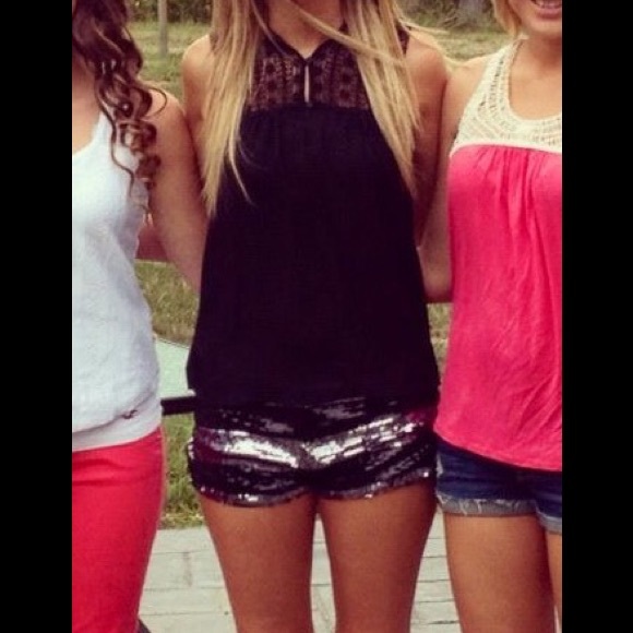 FOREVER 21 black and silver sequin shorts - Picture 3 of 3