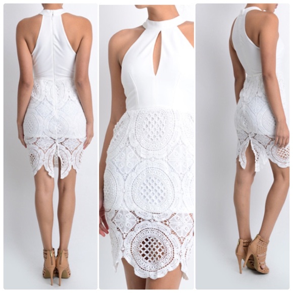 ATHENA HIGH-NECK HALTER LACE DRESS - Picture 2 of 3