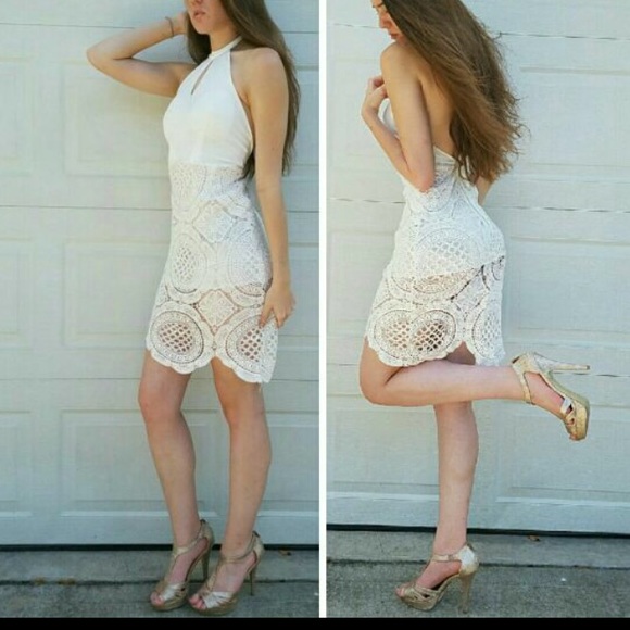 ATHENA HIGH-NECK HALTER LACE DRESS - Picture 3 of 3