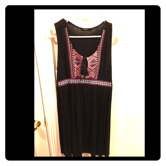 Embroidered boho black knee length dress